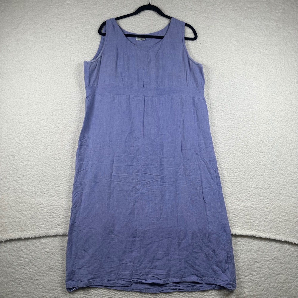 Eileen Fisher Sleeveless Linen Midi Dress Womens Empire Waist 1X Periwinkle Blue